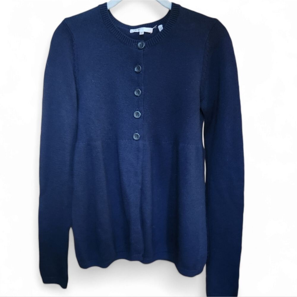 Vince half-button cotton/cashmere cardigan navy S fall cozy luxe winter